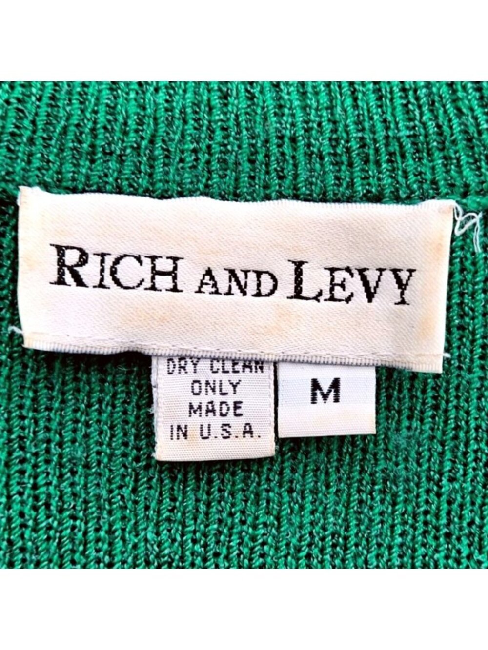 Vintage 80s Rich Levy Green Wool Knit Cardigan Leopard Brooch Womens L - Picture 4 of 14